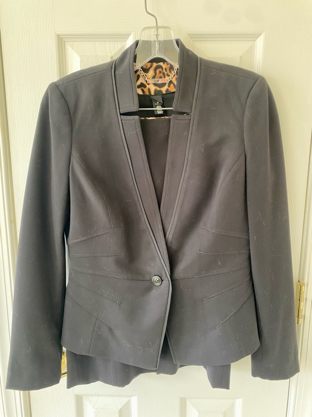White House Black Market Black Tailored Suit with Leopard Lining